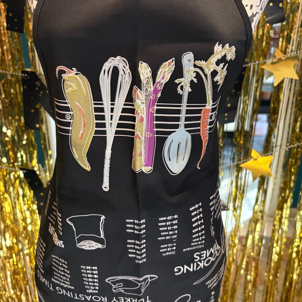 BIG Brand Black Cooking Chef Apron EUC One Size OS Gift Conversion Turkey Kitsch